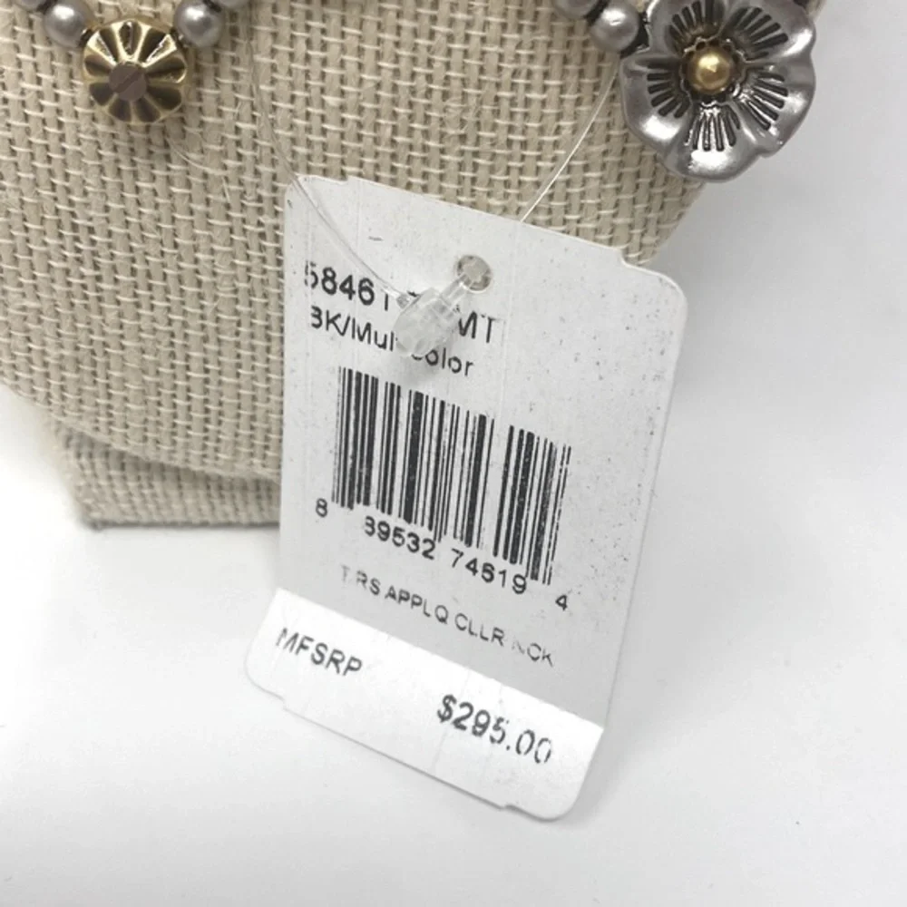 COACH Womens Tea Rose Applique Mixed-Metal Chain 18” Necklace Eclectic Studs NEW